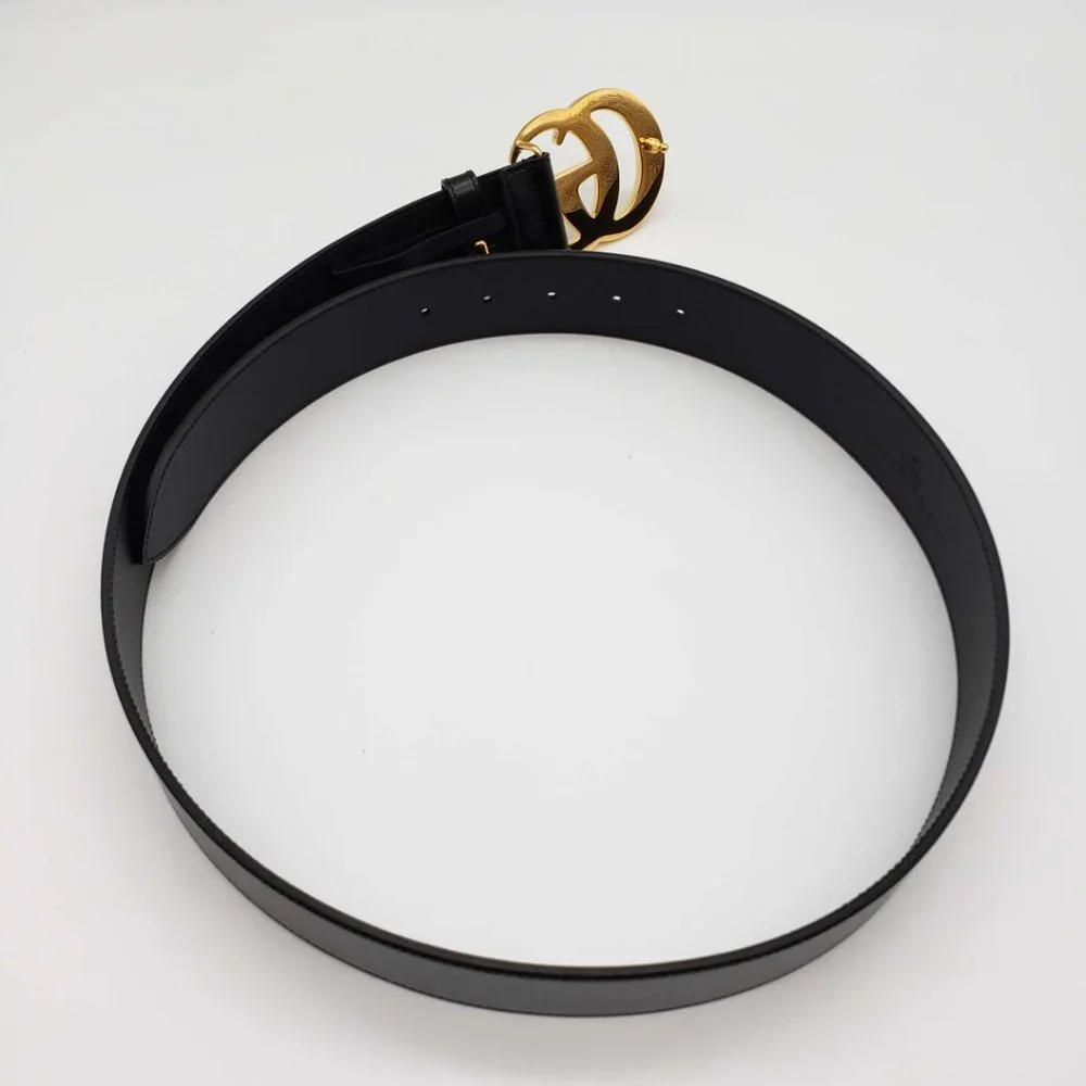 100% Authentic Gucci GG Marmont Leather Black Belt with Shiny Gold Buckle New - Picture 4 of 9